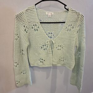 NWT Mint Green Crochet V-Neck Cardigan
